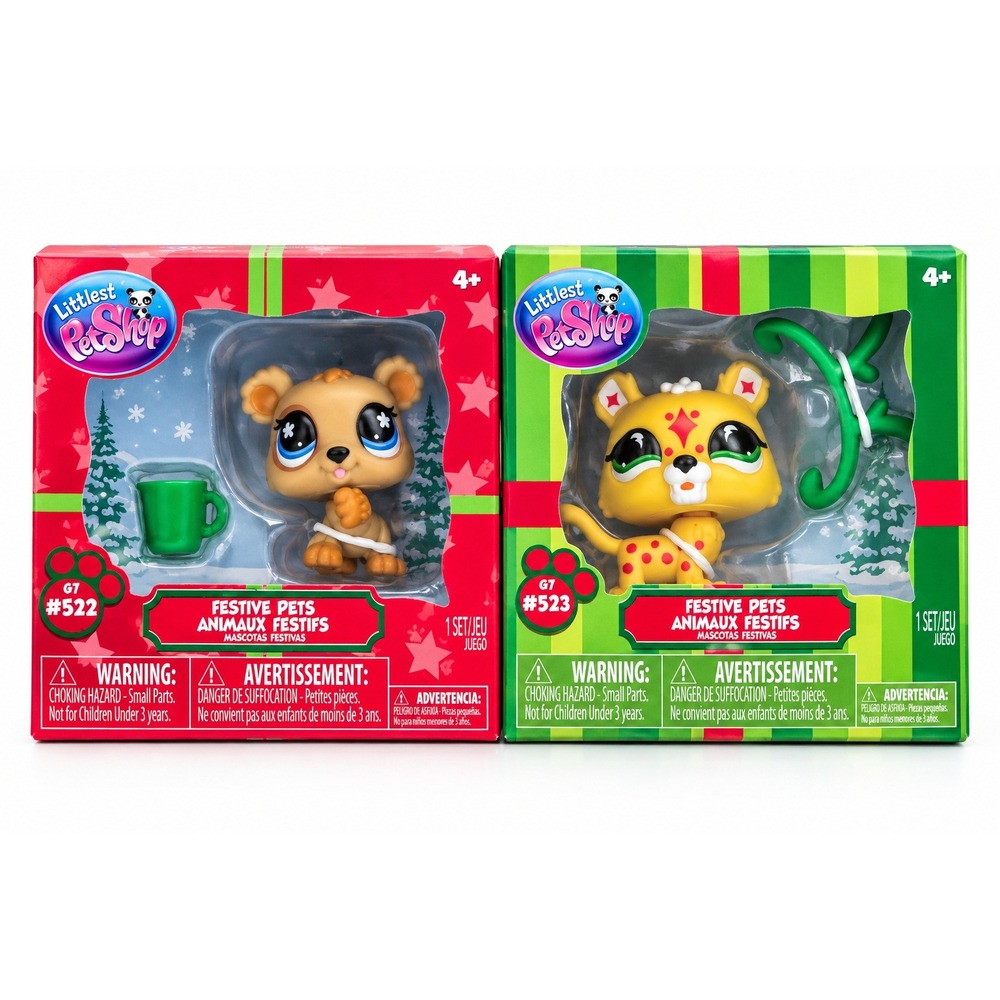 Littlest Pet Shop G7 Festive Pets #522 #523 Bear Leopard Holiday NIB Collectible